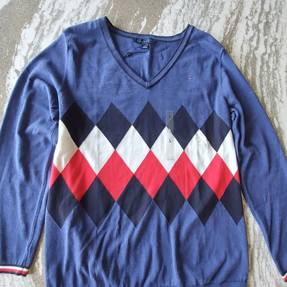 Tommy Hilfiger Woman's Jacquard V-Neck Sweater New Size Large - Picture 2 of 2